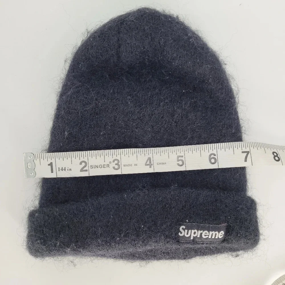 Supreme logo kid mohair wool black hat Beanie